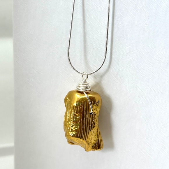 ARTISAN Gold Vermeil and Sterling Silver Wrapped Stone Pendant HANDMADE NWT - Picture 3 of 17